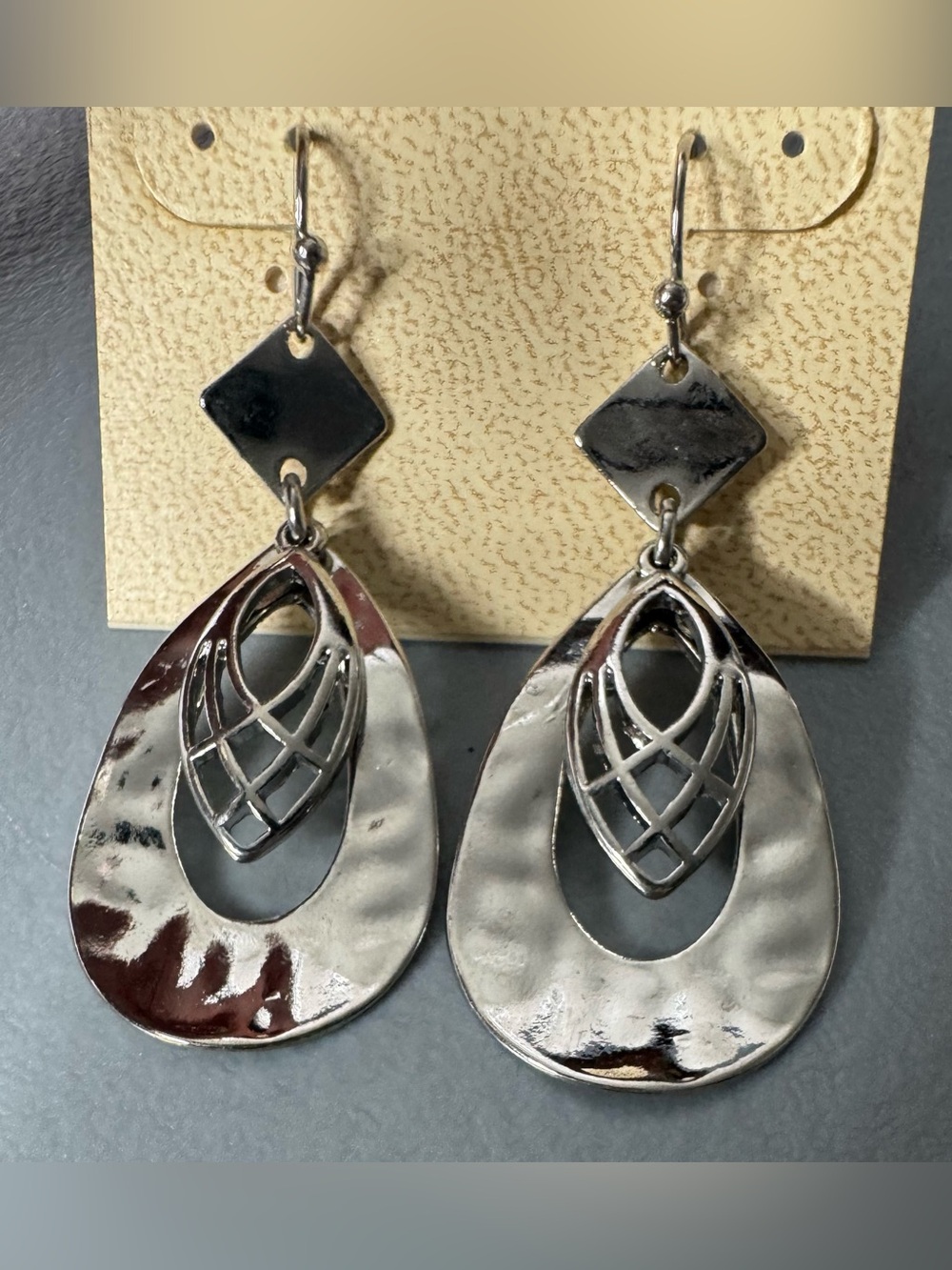 Hannah Silver Hammered Teardrop Filigree Dangle Earrings - Picture 1 of 1